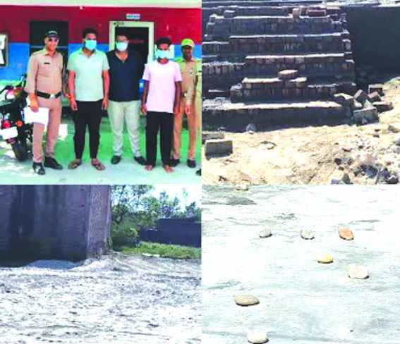 पुलिस गिरफ्त में आरोपित व घटनास्थल पर किया पथराव