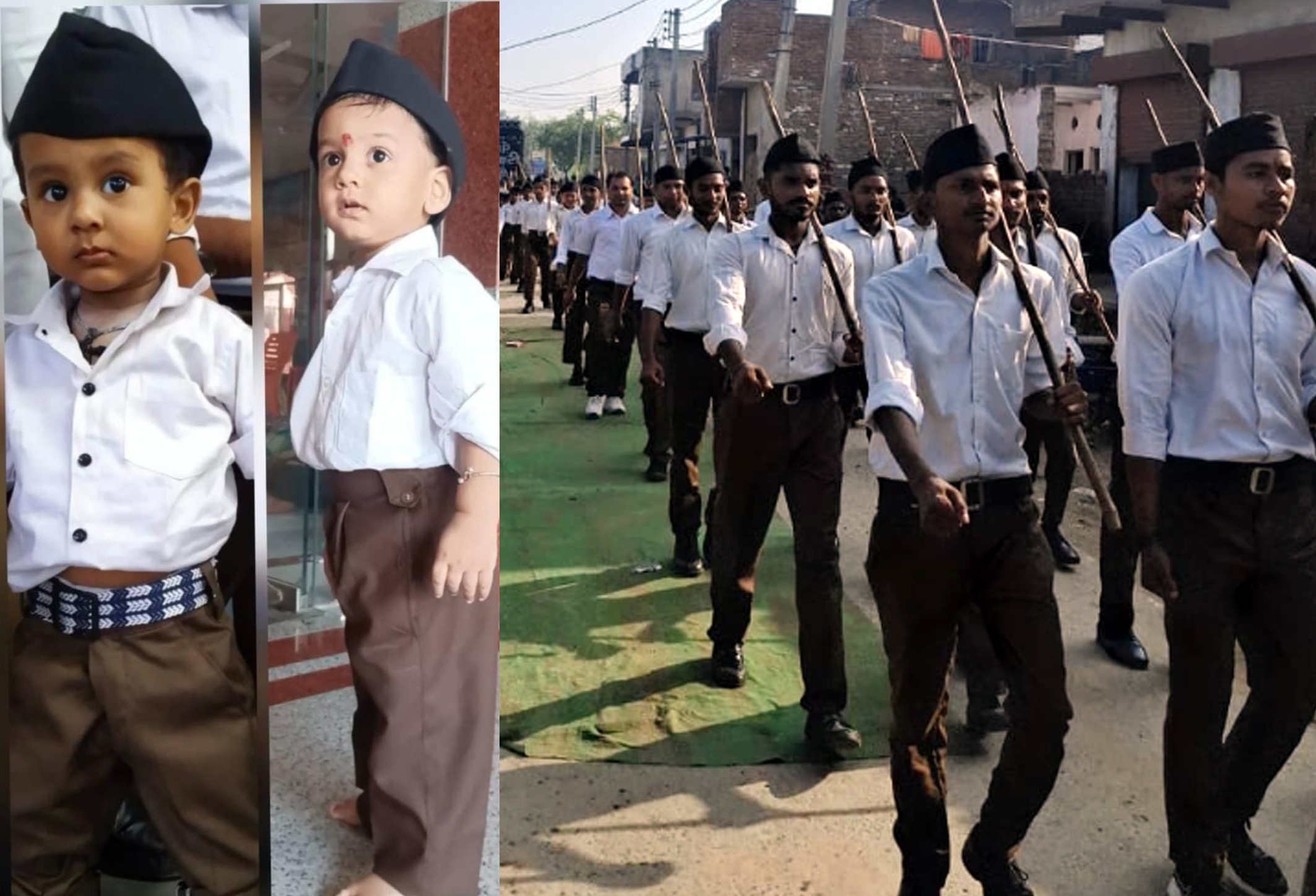 पथ संचलन के दाैरान दाे स्वयंसेवक इंसेट में संचलन के दाैरान आरएसएस