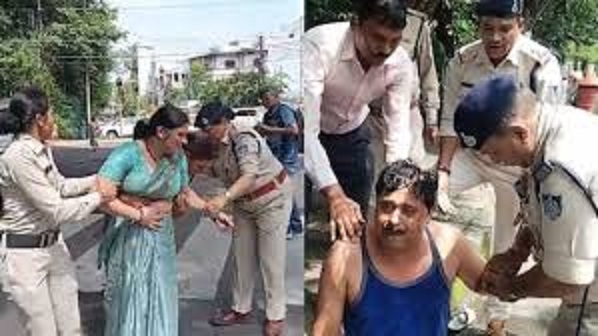 गुना से आए दंपति ने मुख्यमंत्री निवास के सामने की आत्मदाह की कोशिश