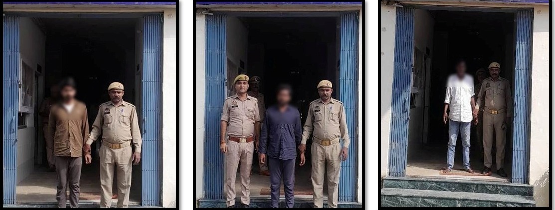 चरस की तस्करी में गिरफ्तार आरोपित कलुआ उर्फ मुमताज, शाहनवाज और दानिश।
