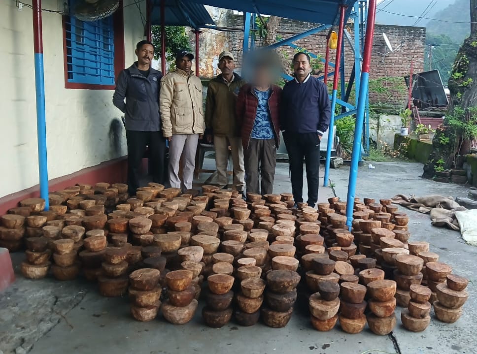 काजल कांठ लकड़ी के साथ तस्करों को गिरफ्तार करते हुए पुलिस