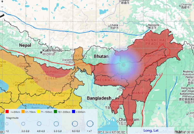 असम में भूकंप प्रभावित क्षेत्र के मैप असम में भूकंप प्रभावित क्षेत्र के मैप