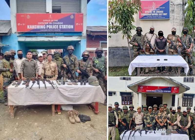 मणिपुर में गिरफ्तार उग्रवादी संगठन केवाईकेएल का कैडर एवं अलग-अलग अभियानों में भारी मात्रा में बरामद हथियार का दृश्य मणिपुर में गिरफ्तार उग्रवादी संगठन केवाईकेएल का कैडर एवं अलग-अलग अभियानों में भारी मात्रा में बरामद हथियार का दृश्य