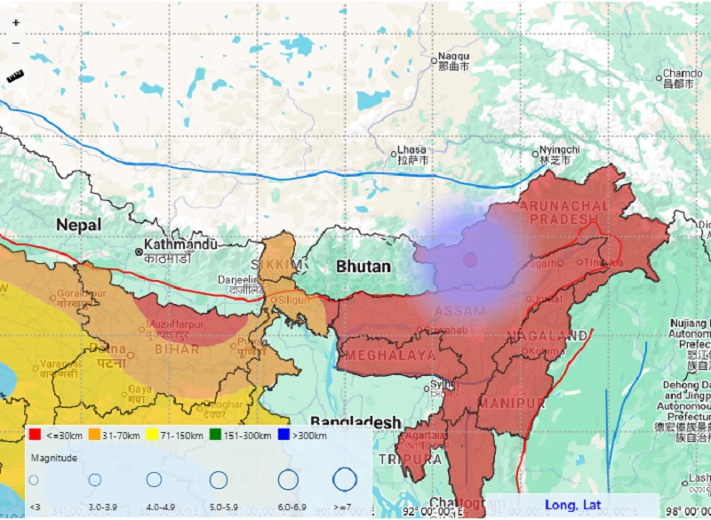 अरुणाचल में आए भूकंप का मानचित्र अरुणाचल में आए भूकंप का मानचित्र