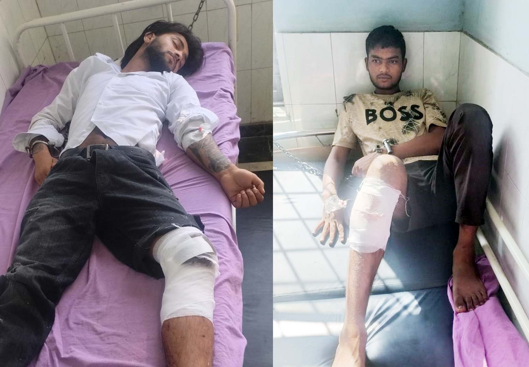गुरुग्राम पुलिस के साथ मुठभेड़ में घायल होने के बाद अस्पताल में उपचाराधीन पंजाब में हत्या केस में भगौड़े अपराधी। गुरुग्राम पुलिस के साथ मुठभेड़ में घायल होने के बाद अस्पताल में उपचाराधीन पंजाब में हत्या केस में भगौड़े अपराधी।