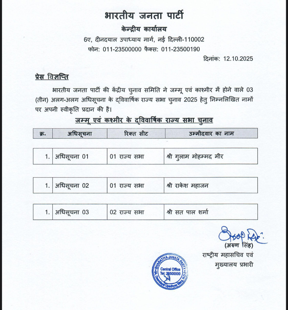 भाजापा की सूची भाजापा की सूची