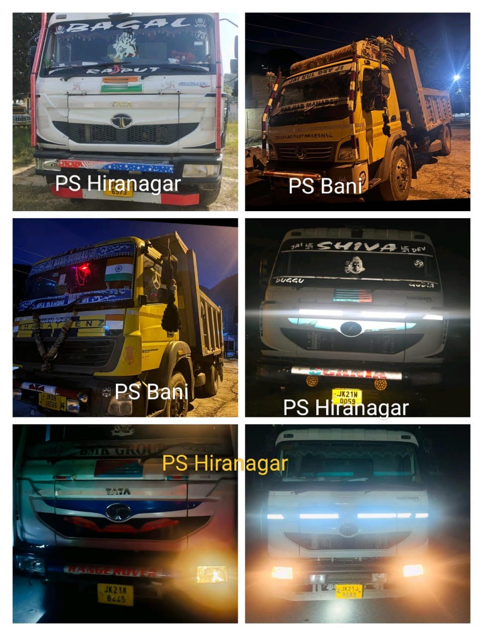 Hiranagar and Bani police seized 06 dumpers involved in illegal mining. Hiranagar and Bani police seized 06 dumpers involved in illegal mining.