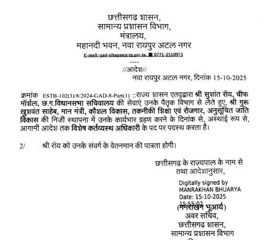 विशेष कर्तव्यस्थ अधिकारी के पद पर पदस्थ हुए सुशांत विशेष कर्तव्यस्थ अधिकारी के पद पर पदस्थ हुए सुशांत