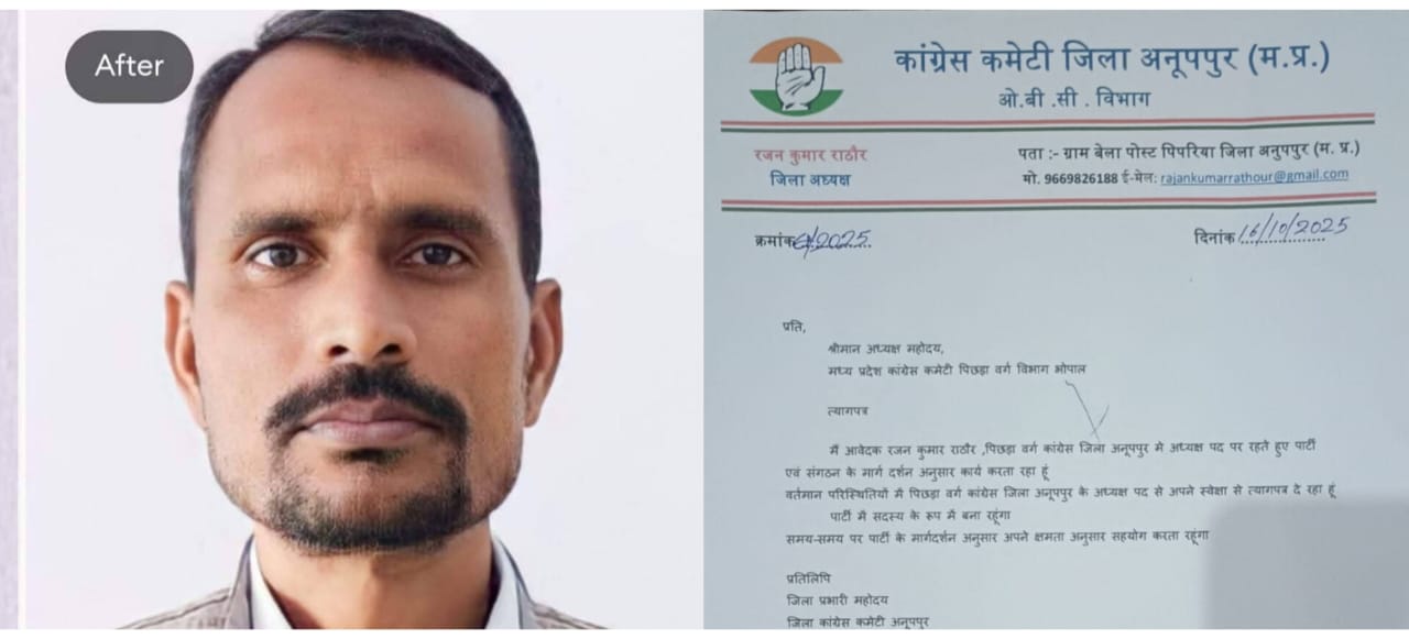 जिलाध्यक्ष रजन राठौर का  इस्तीफा