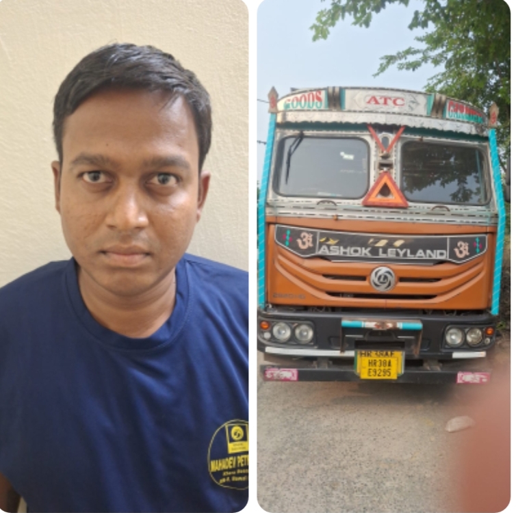 गुरुग्राम पुलिस द्वारा अवैध मादक पदार्थ के साथ पकड़ा गया ट्रक चालक व ट्रक।