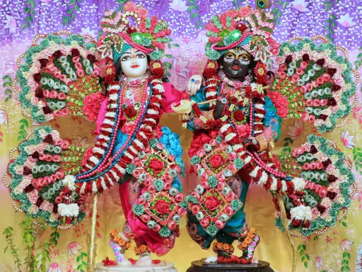 Krishna and Balram were dressed in special attire and decorated with flowers brought from Bangalore. Krishna and Balram were dressed in special attire and decorated with flowers brought from Bangalore.