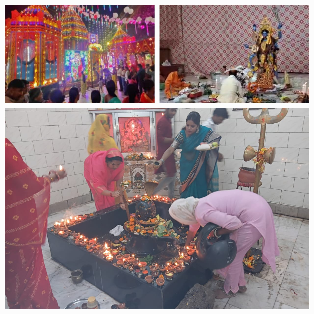 मां छिन्नमस्तिका, मंदिरों में पूजा करते श्रद्धालु और मां काली की पूजा कराते  तस्वीर