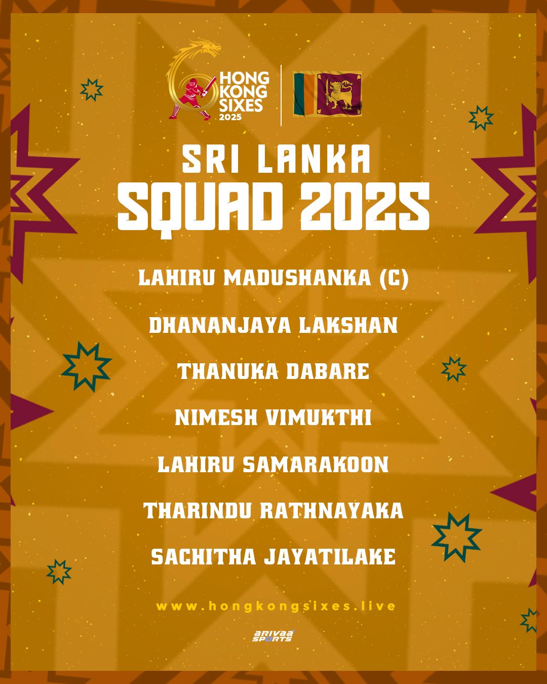 हांगकांग सिक्सेस 2025 के लिए श्रीलंकाई टीम घोषित हांगकांग सिक्सेस 2025 के लिए श्रीलंकाई टीम घोषित