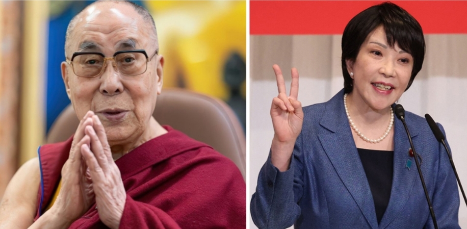 धर्मगुरु दलाई लामा और सनाई ताकाइची। धर्मगुरु दलाई लामा और सनाई ताकाइची।