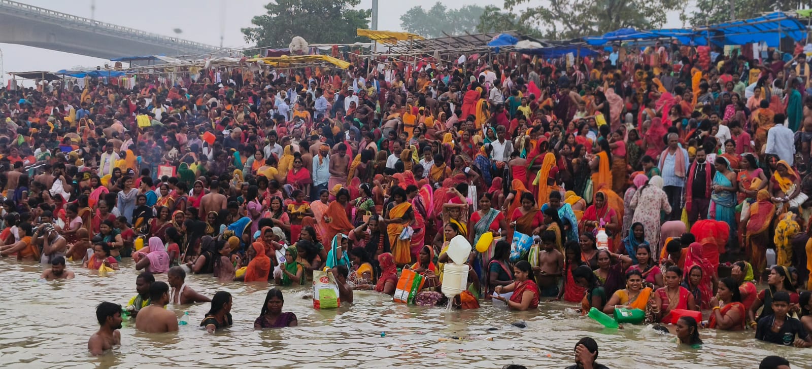 devotees taking bath devotees taking bath