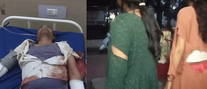 धारदार हथियारों से हमले में घायल किसान और परिजन धारदार हथियारों से हमले में घायल किसान और परिजन