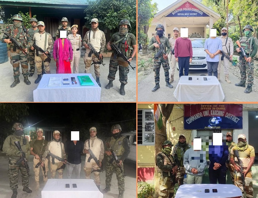 मणिपुर के चार अलग-अलग ज़िलों से गिरफ्तार छह उग्रवादियों की तस्वीर मणिपुर के चार अलग-अलग ज़िलों से गिरफ्तार छह उग्रवादियों की तस्वीर
