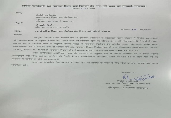 जारी नाेटिस की कापी