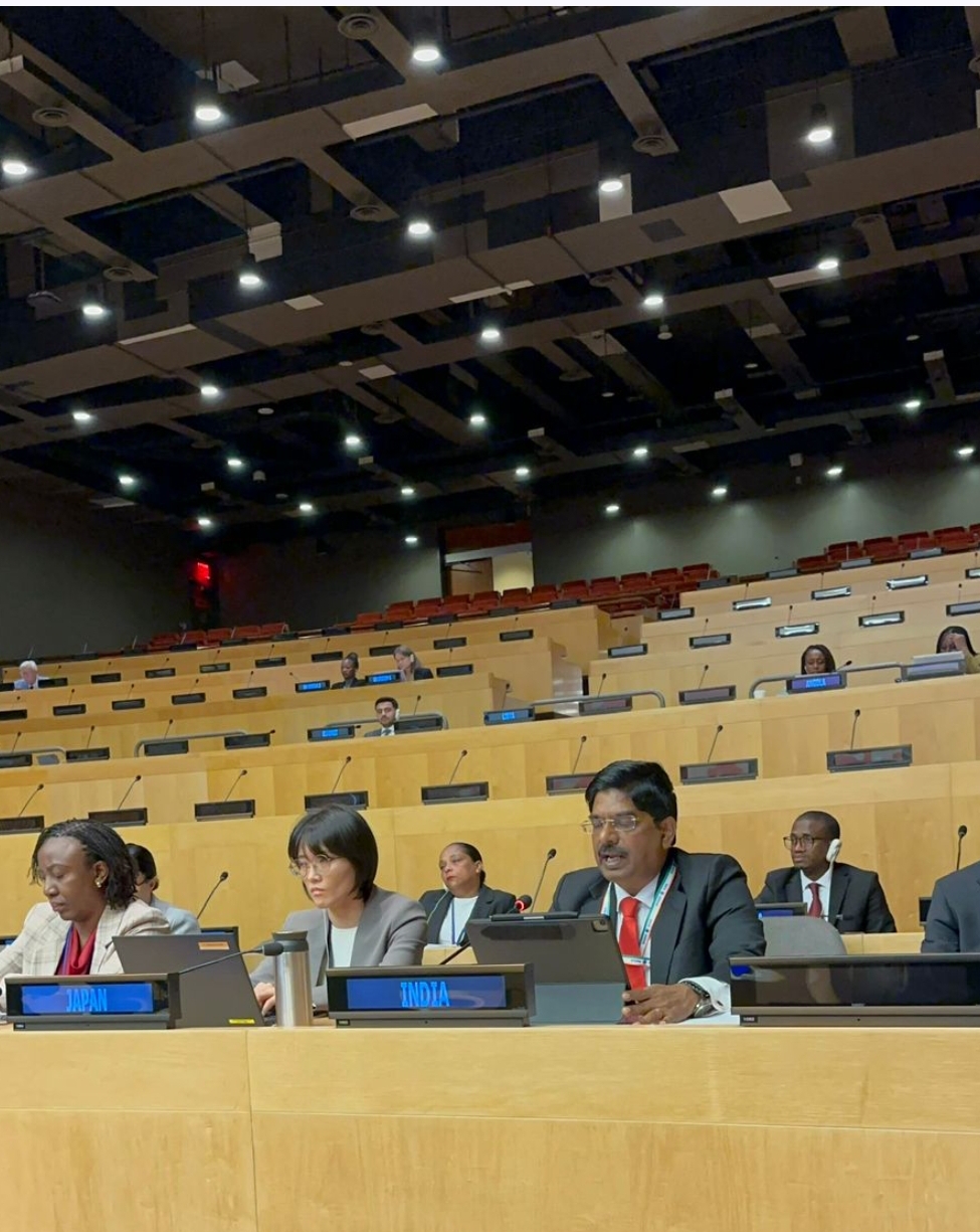 संयुक्त राष्ट्र की सभा में भारत की तरफ से अपना वक्तव्य रखते हुए राज्यसभा सदस्य पी विल्सन