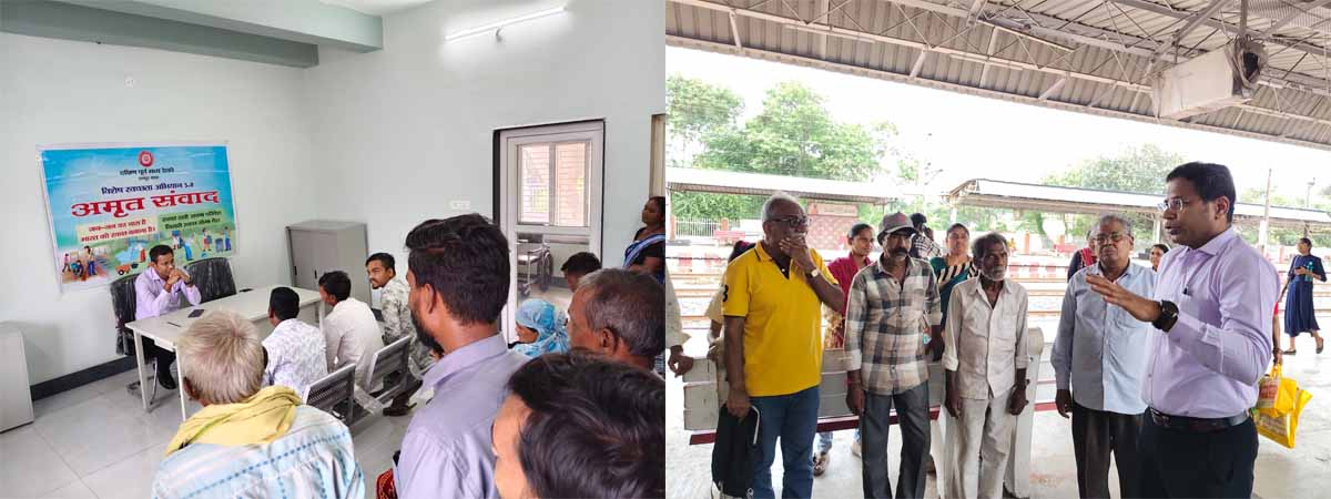 वरिष्ठ मंडल वाणिज्य प्रबंधक अवधेश कुमार त्रिवेदी  यात्रियों के साथ अमृत संवाद करते वरिष्ठ मंडल वाणिज्य प्रबंधक अवधेश कुमार त्रिवेदी  यात्रियों के साथ अमृत संवाद करते