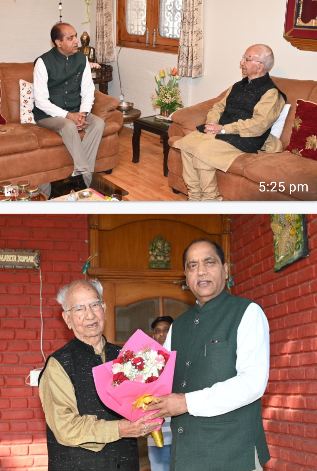 पूर्व मुख्यमंत्री जय राम ठाकुर वरिष्ठ नेता शांता कुमार से मिलते हुए।