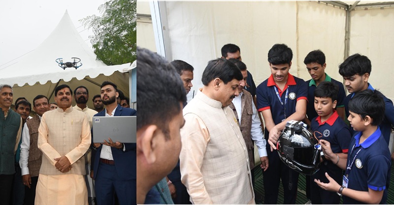 मुख्यमंत्री डॉ. मोहन यादव ने ड्रोन तकनीक कार्यशाला में प्रतिभागी विद्यार्थियों के मॉडल आदि का अवलोकन किय। मुख्यमंत्री डॉ. मोहन यादव ने ड्रोन तकनीक कार्यशाला में प्रतिभागी विद्यार्थियों के मॉडल आदि का अवलोकन किय।
