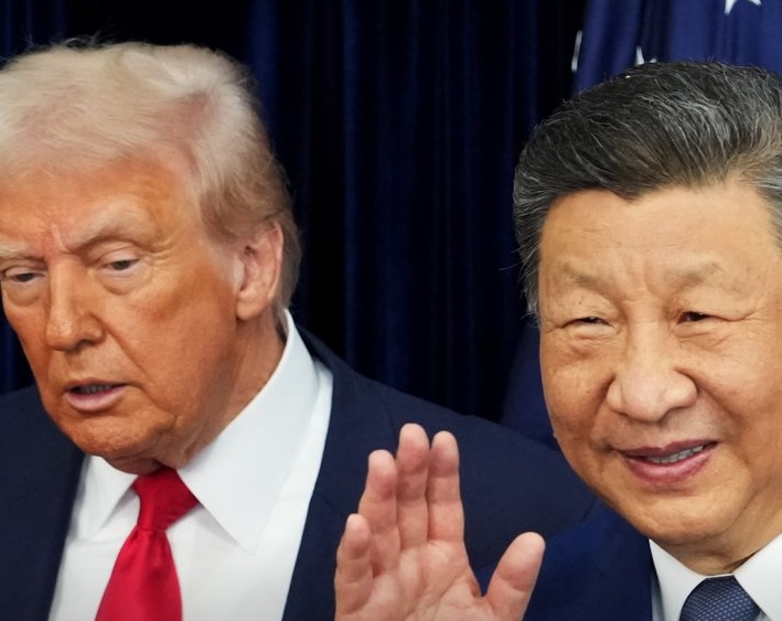 डोनाल्ड ट्रंप और शी जिनपिंग का फोटो कोलाज फाइनेंशियल टाइम्स के एक्स हैंडल से साभार।