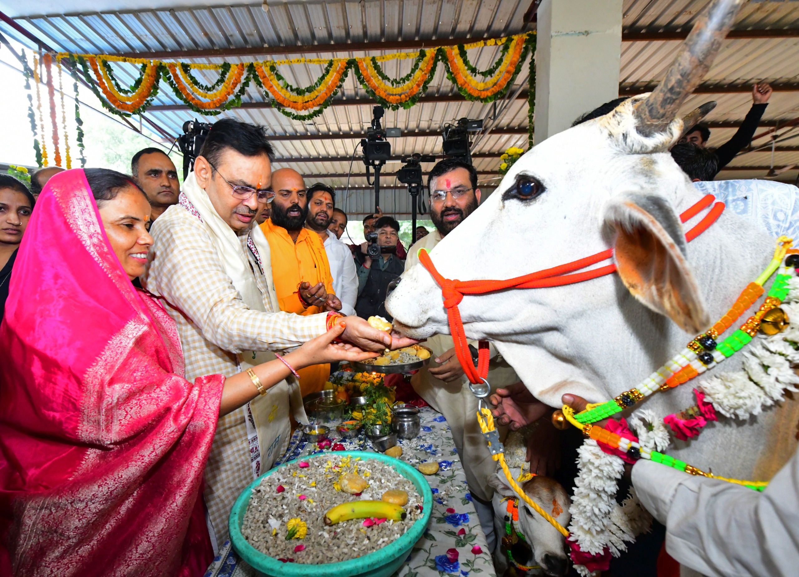 गौशाला में गोपाष्टमी महोत्सव :मुख्यमंत्री भजनलाल शर्मा सपत्नीक गौ माता की पूजा अर्चना की गौशाला में गोपाष्टमी महोत्सव :मुख्यमंत्री भजनलाल शर्मा सपत्नीक गौ माता की पूजा अर्चना की