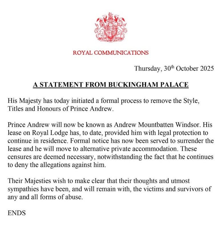 बकिंघम पैलेस का बयान। बकिंघम पैलेस का बयान।