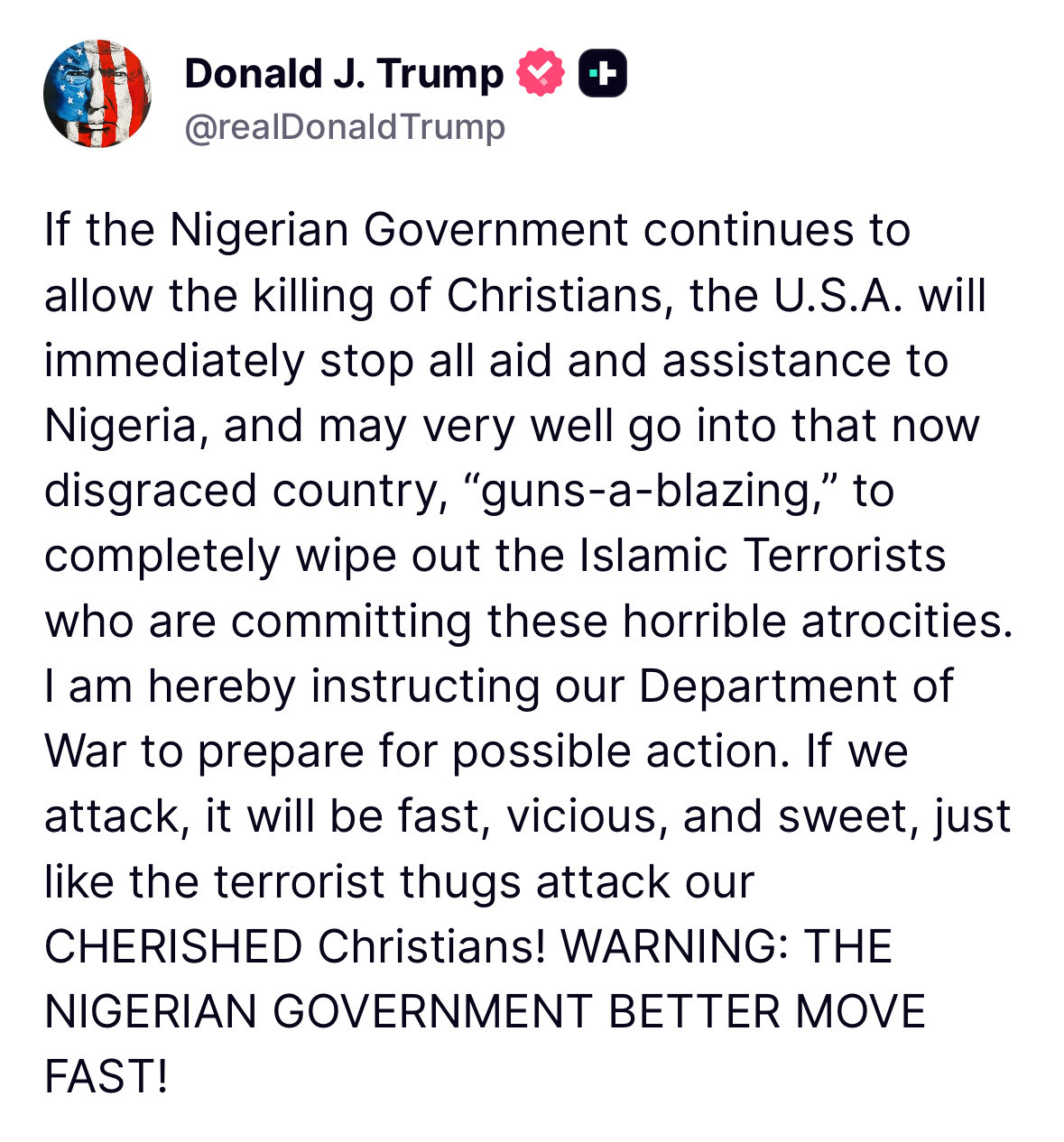 नाइजीरिया को ट्रंप की धमकी नाइजीरिया को ट्रंप की धमकी