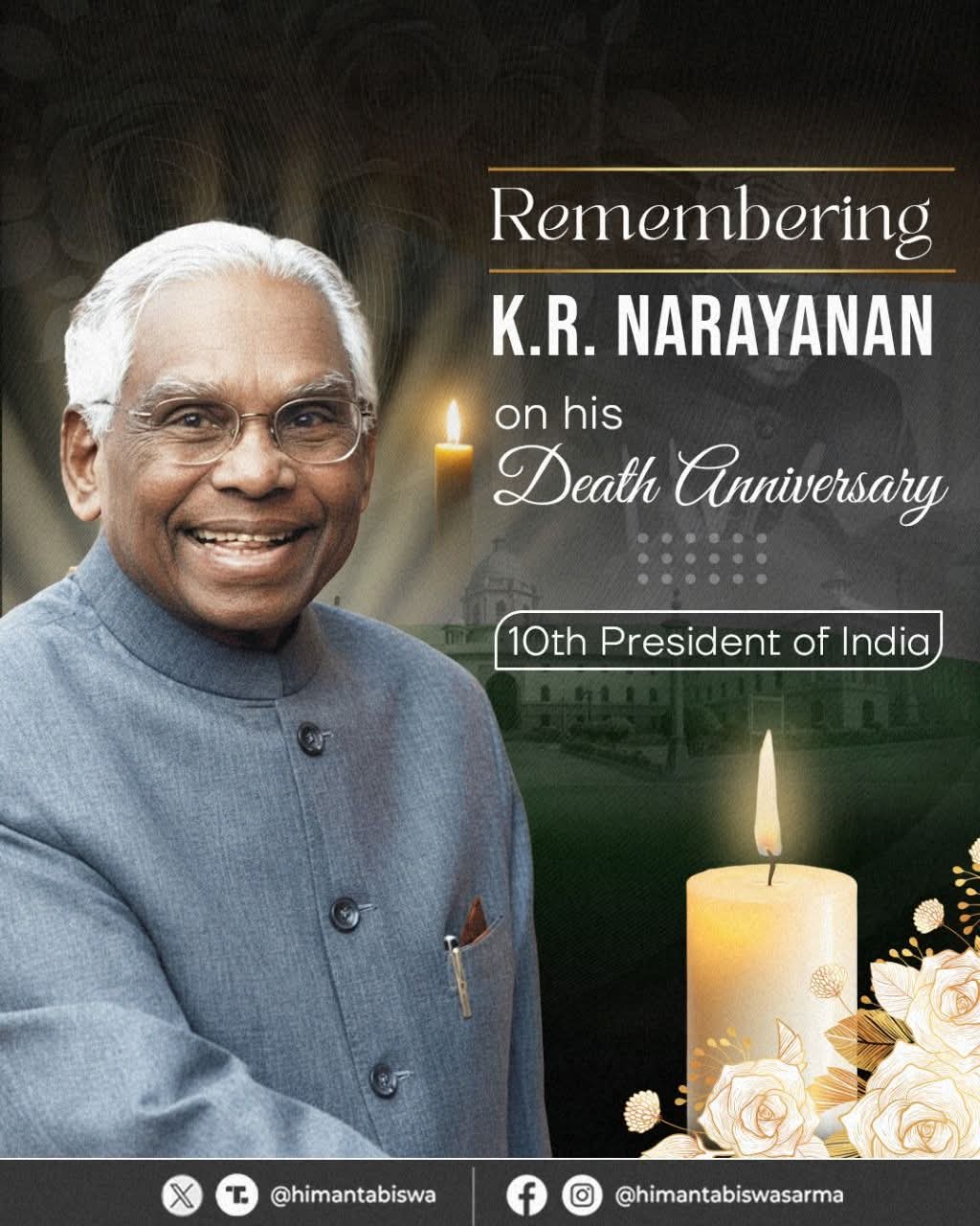 The image shared by Assam CM Dr Himanta Biswa Sarma Payi Tribute to Former President KR Narayanan on His Punyatithi.