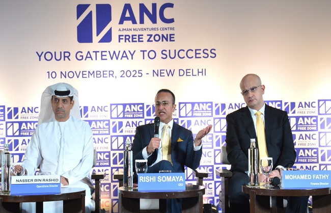 अजमान न्यूवेंचर्स सेंटर फ्री जोन के सीईओ ऋषि सोमैया, ऑपरेशन डॉयरेक्टर नसीर बिन राशिद और फाइनेंस डायरेक्टर मोहम्मद फेटी