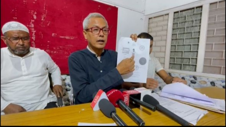 Former BJP MLA Shiladitya Dev addressing a Press conference in Guwahati.