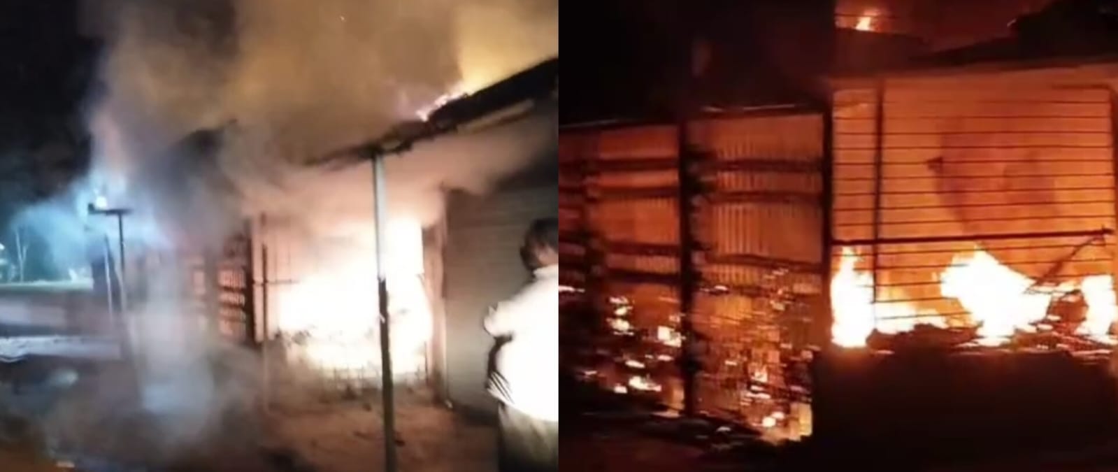 जलती हुई दाेनाे दुकाने