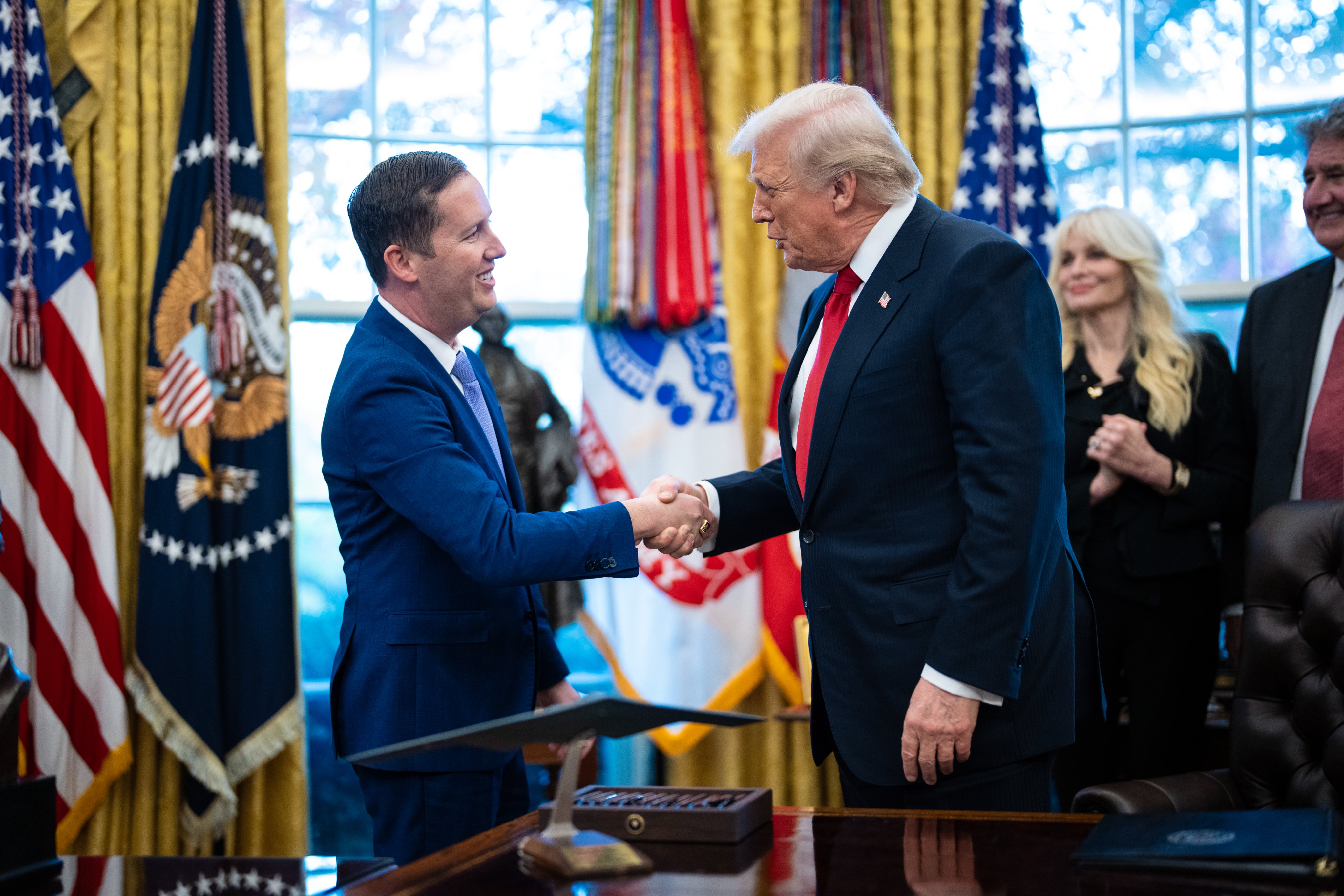 US Ambassador to India Sergio Gor with President Donald Trump soon after taking the oath