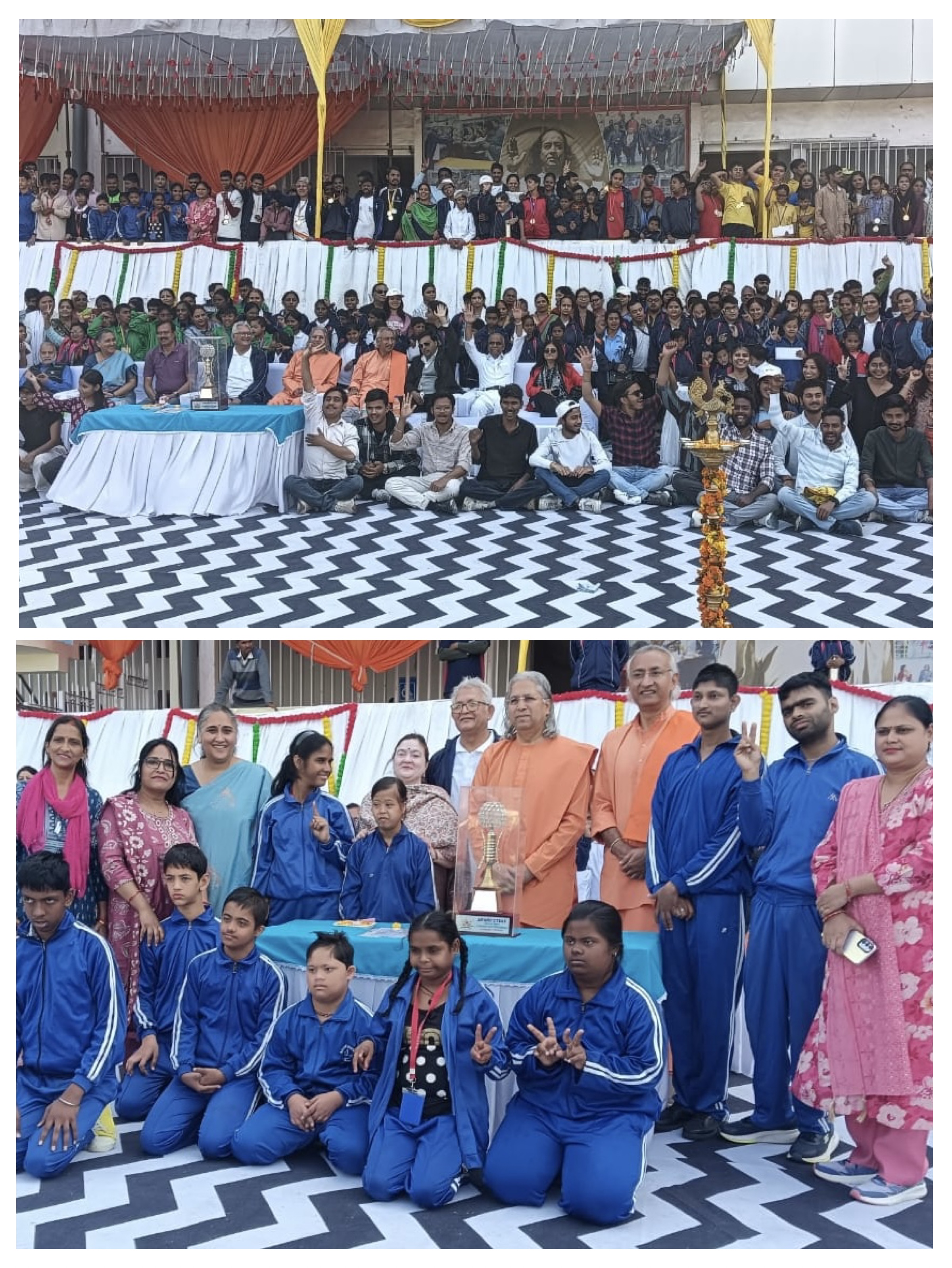 आनंद उत्सव स्पोर्ट्स मेला 2025 में प्रतिभागियों और अतिथियों के साथ समूह चित्र।