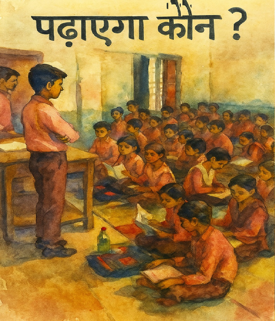 विद्यालय में शिक्षक के अभाव में विद्यार्थियों द्वारा अपने साथियों को पढ़ाया जाना विद्यालय में शिक्षक के अभाव में विद्यार्थियों द्वारा अपने साथियों को पढ़ाया जाना