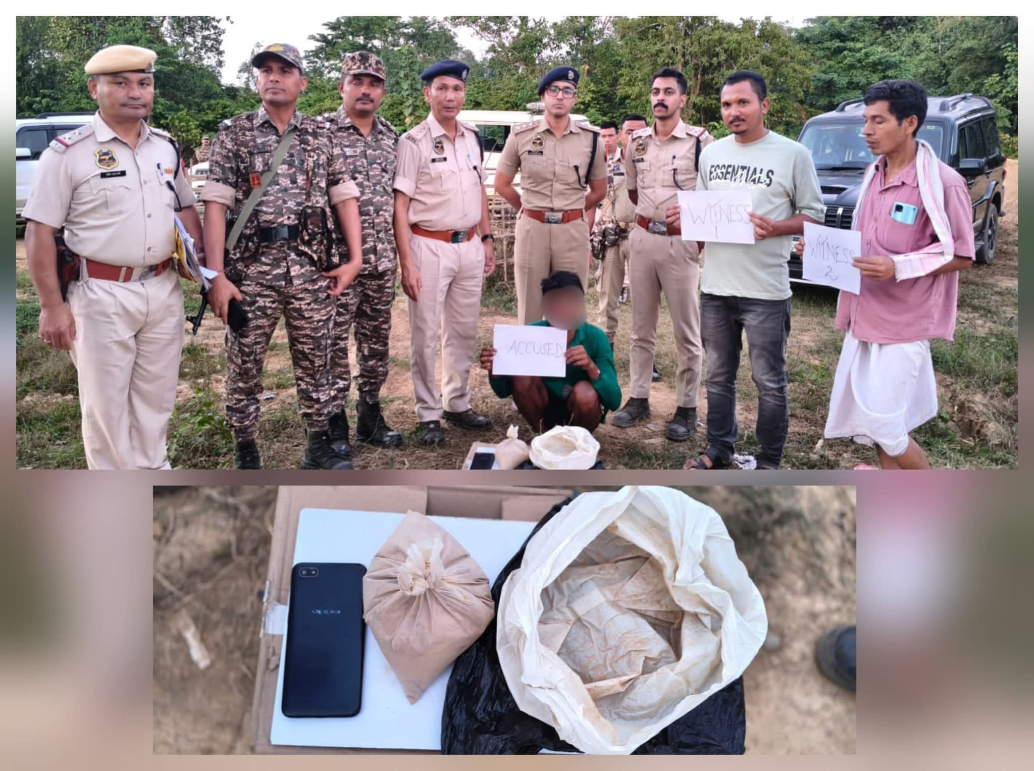 गोलाघाट में भारी मात्रा में ड्रग्स की बरामदगी और तस्कर की गिरफ्तारी की तस्वीर।