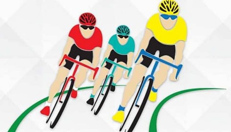 साइकलिंग की कैरिकेचर इमेज।