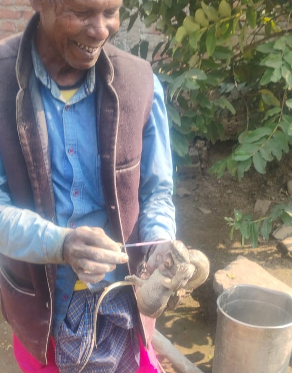 विष खोपड़ा को नंगे हाथों पकड़ कर ले जाते बद्री। विष खोपड़ा को नंगे हाथों पकड़ कर ले जाते बद्री।