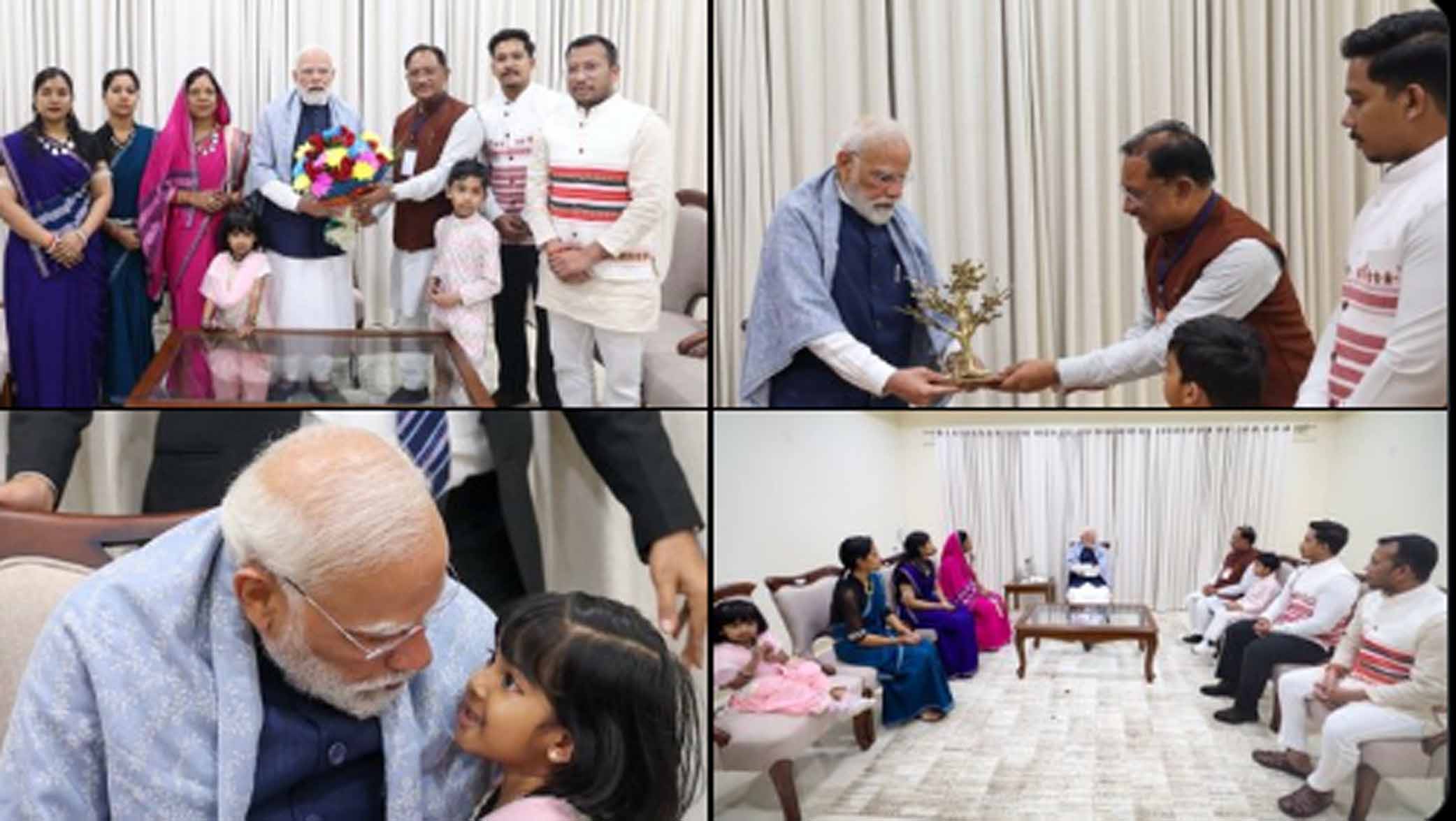 प्रधानमंत्री मोदी से Chief Minister  साय  अपने परिवार के साथ मुलाकात करते
