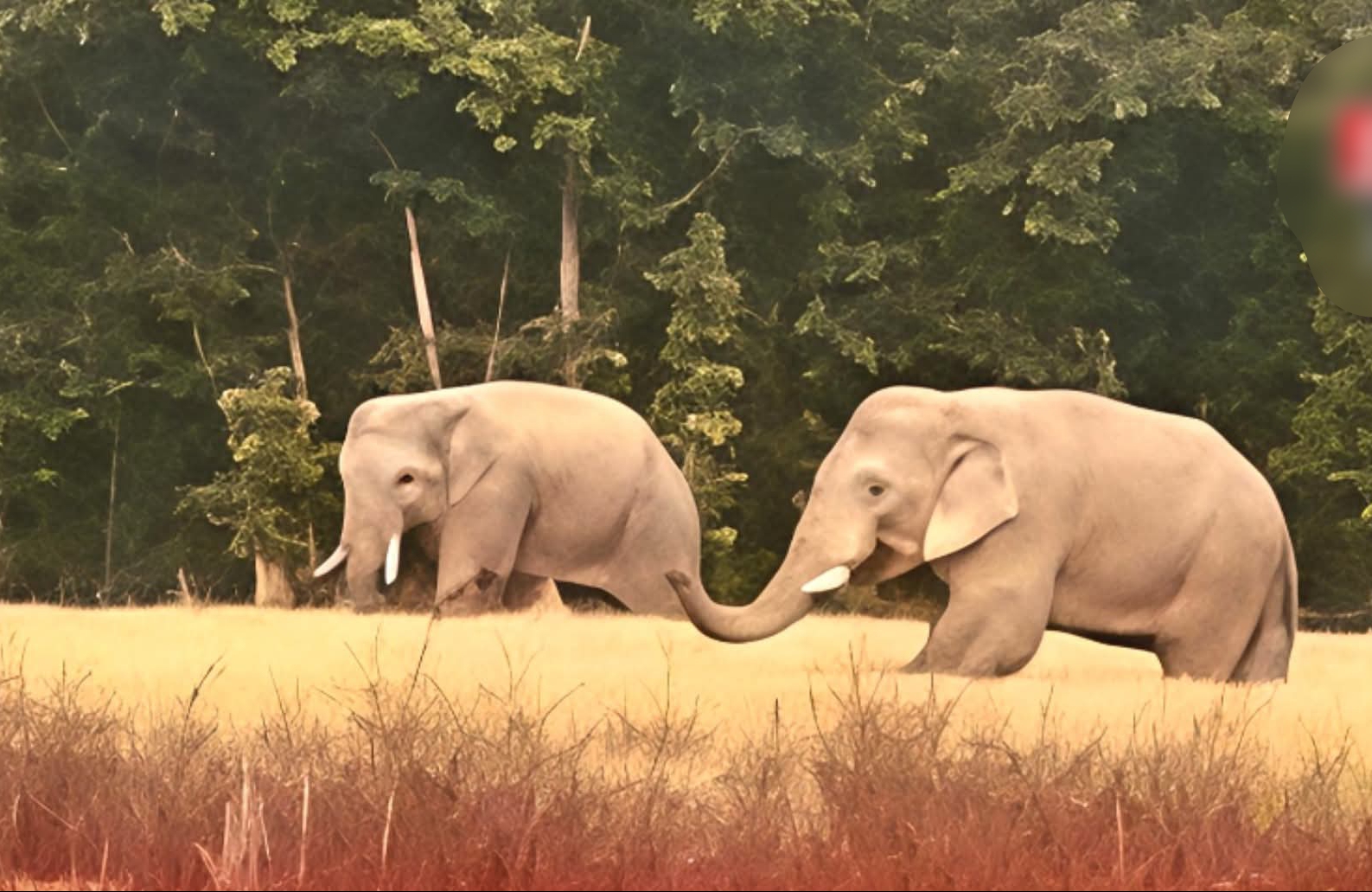 धानखेत में घूमते जंगली हाथी