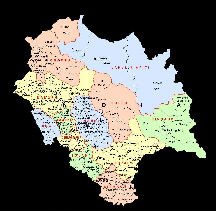 हिमाचल मानचित्र हिमाचल मानचित्र