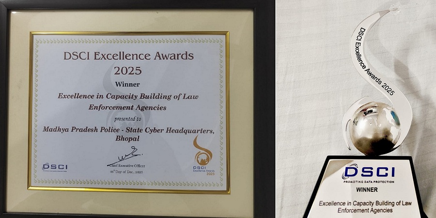 मप्र राज्य साइबर पुलिस को राष्ट्रीय स्तर पर प्रतिष्ठित डीएससीआई पुरस्कार मप्र राज्य साइबर पुलिस को राष्ट्रीय स्तर पर प्रतिष्ठित डीएससीआई पुरस्कार