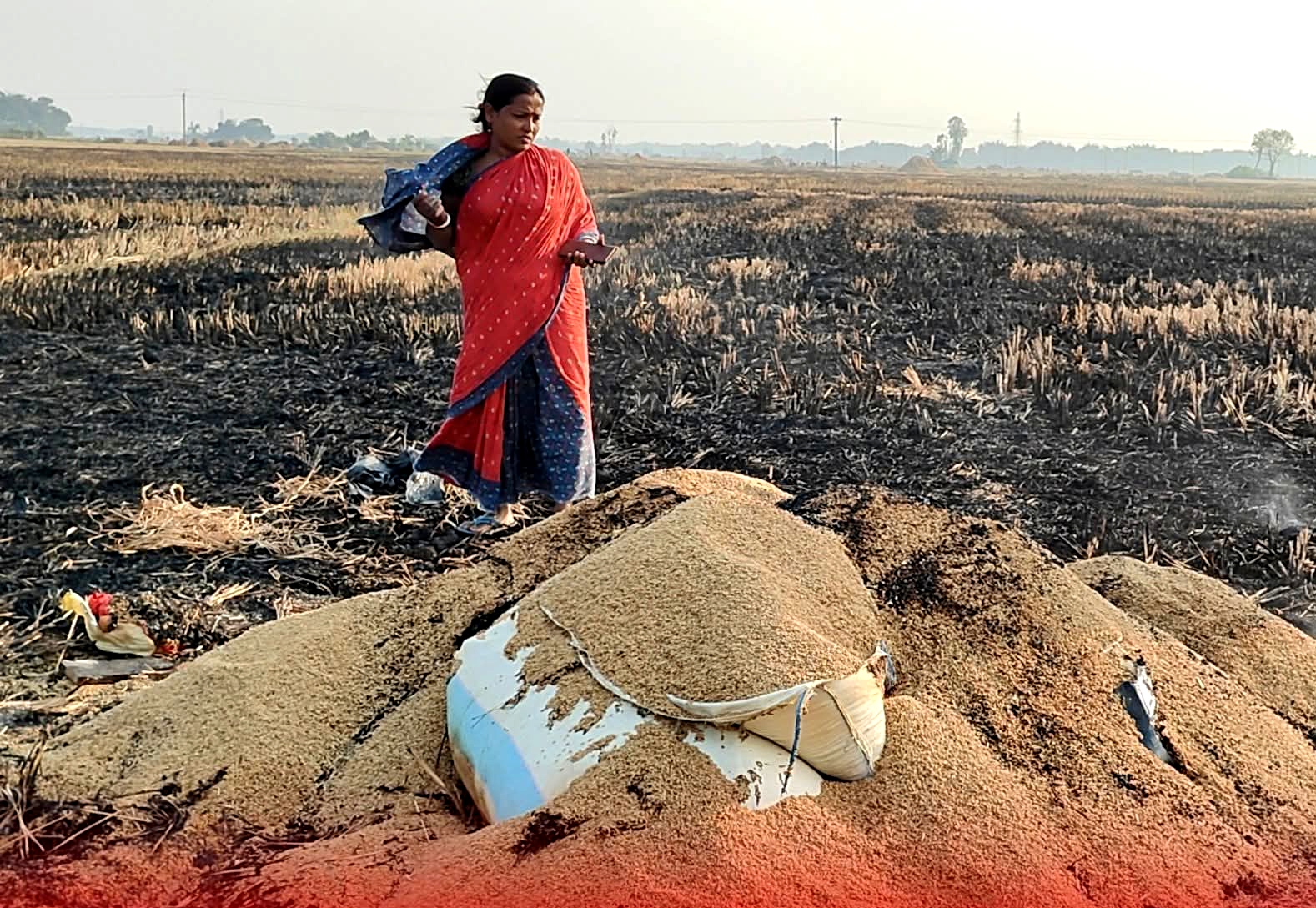 दांतन दो ब्लॉक पोराली जलने से नष्ट हुआ धान