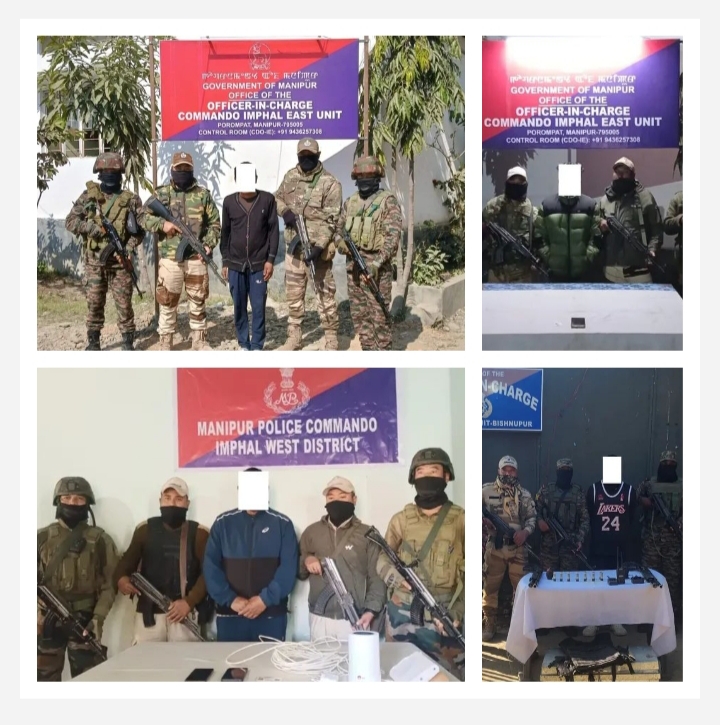 मणिपुर में चार उग्रवादियों की गिरफ्तारी और हथियार-गोलाबारूद बरामदगी की तस्वीरें.