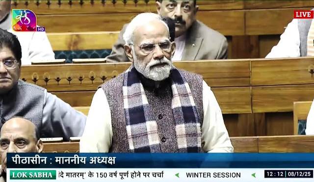 प्रधानमंत्री नरेन्द्र मोदी Monday को लोकसभा में बोलते हुए
