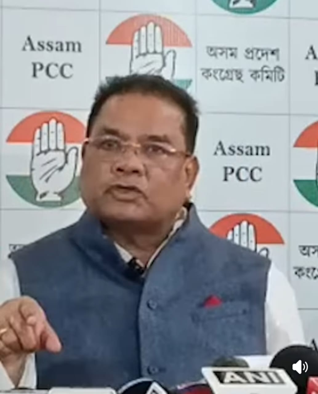 Congress leader Ripun Bora addressing a press conference in Rajiv Bhawan.