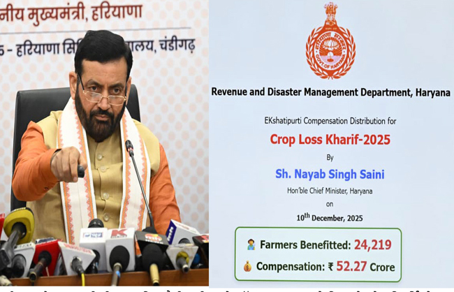 Haryana के Chief Minister नायब सैनी किसानाें काे मुआवजा राशि जारी करते हुए Haryana के Chief Minister नायब सैनी किसानाें काे मुआवजा राशि जारी करते हुए