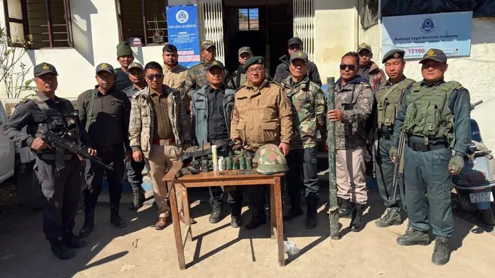 Image of the Arms, Explosives Recovered During Search Operations in Manipur.